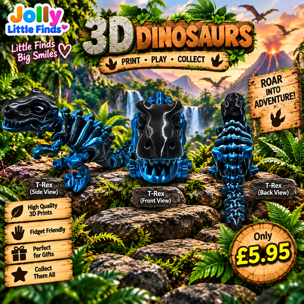 Articulated 3D printed T-Rex dinosaur - Jolly Little Finds