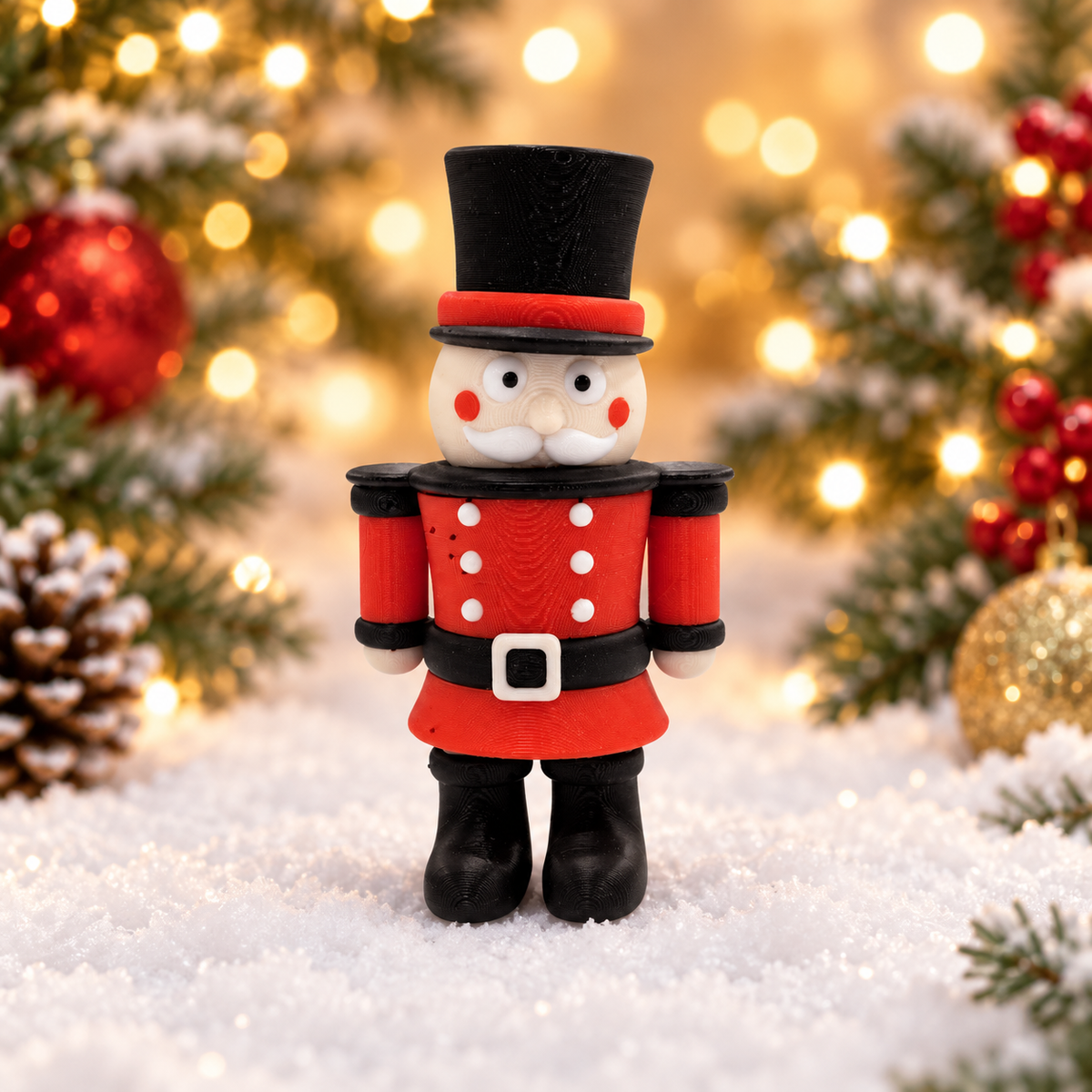 Red black and white articulated nutcracker Christmas fidget