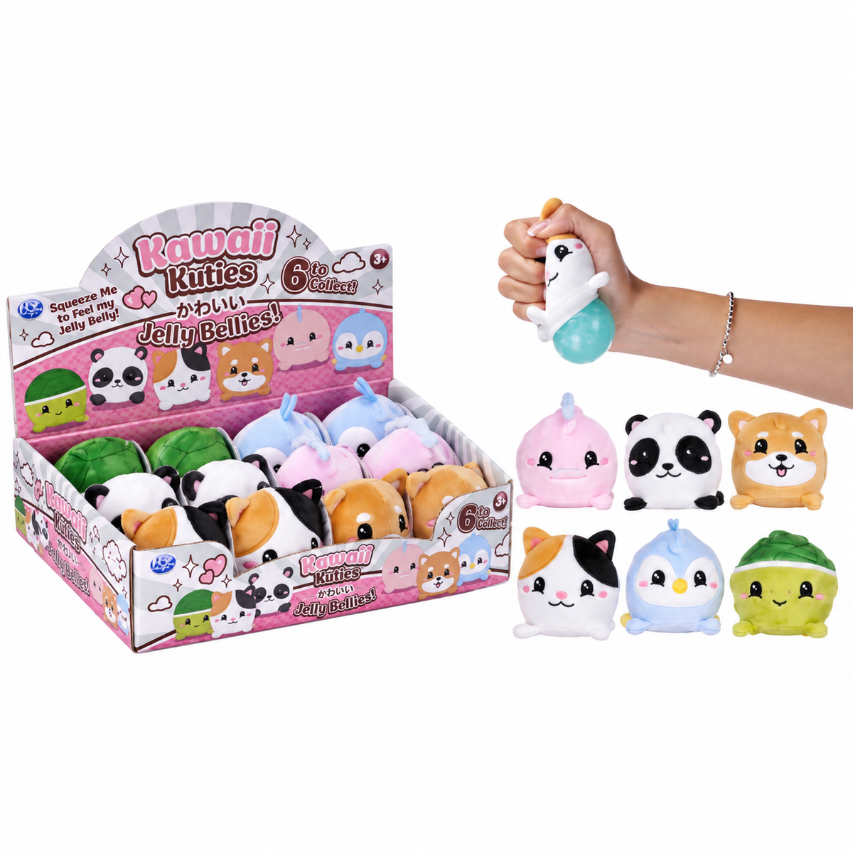 Kawaii Kuties Jelly Belly squishy toy display and six collectible characters