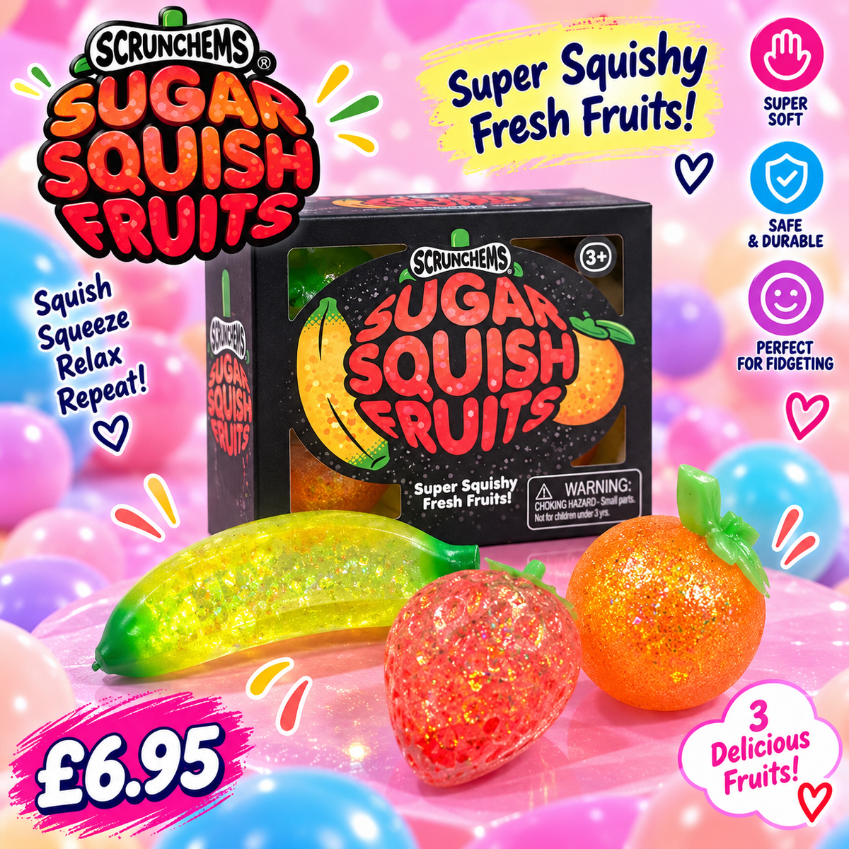 Scrunchems Sugar Squish Fruits sensory squishy toys